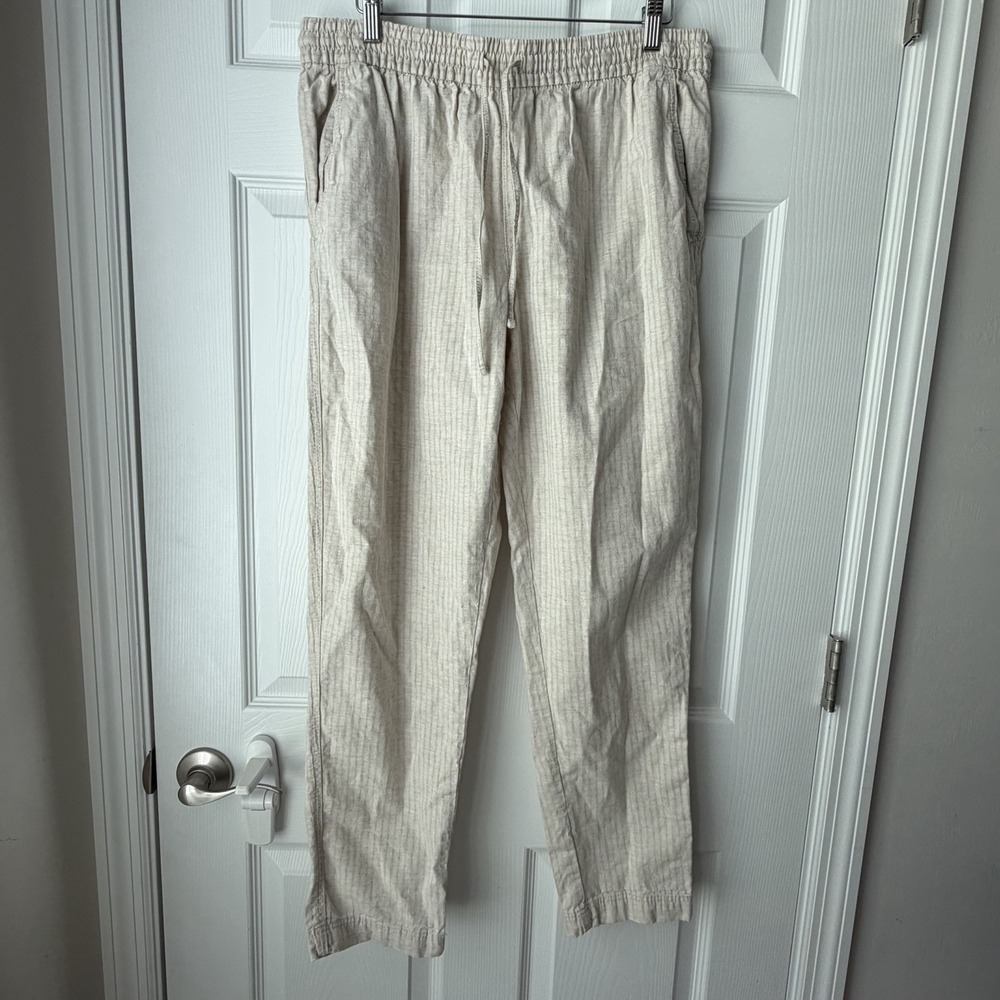 H&M Taupe Striped Linen Blend Drawstring Waist Pants Medium